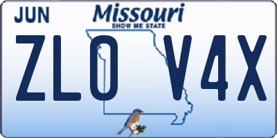 MO license plate ZL0V4X