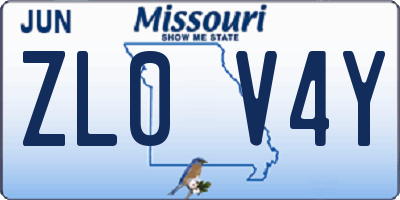 MO license plate ZL0V4Y