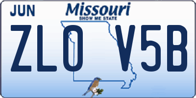 MO license plate ZL0V5B