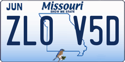 MO license plate ZL0V5D