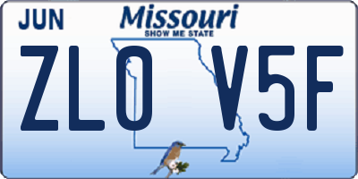MO license plate ZL0V5F
