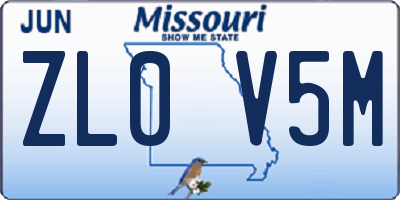 MO license plate ZL0V5M
