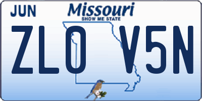 MO license plate ZL0V5N