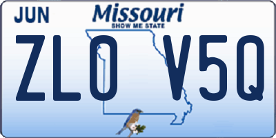 MO license plate ZL0V5Q