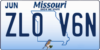 MO license plate ZL0V6N