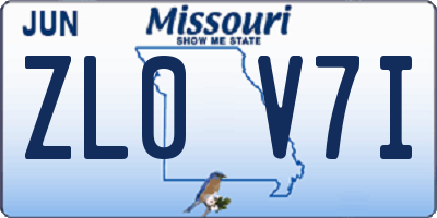 MO license plate ZL0V7I