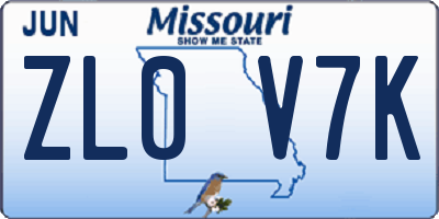 MO license plate ZL0V7K