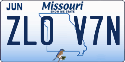 MO license plate ZL0V7N