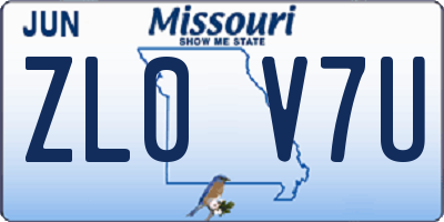 MO license plate ZL0V7U