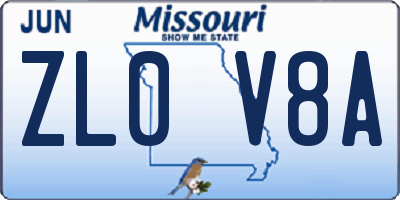 MO license plate ZL0V8A