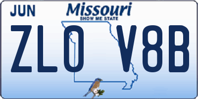 MO license plate ZL0V8B