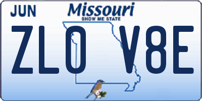 MO license plate ZL0V8E