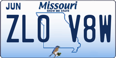 MO license plate ZL0V8W