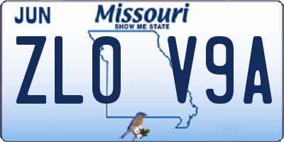 MO license plate ZL0V9A