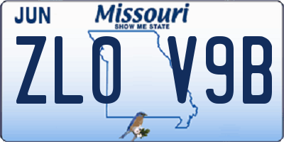 MO license plate ZL0V9B