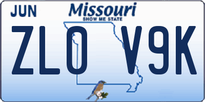 MO license plate ZL0V9K