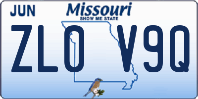 MO license plate ZL0V9Q