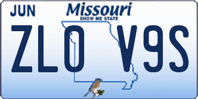 MO license plate ZL0V9S