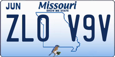 MO license plate ZL0V9V