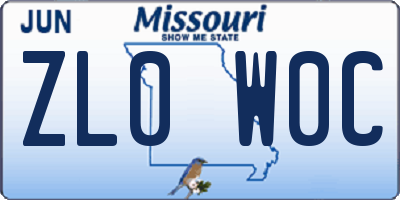 MO license plate ZL0W0C