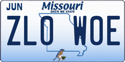 MO license plate ZL0W0E