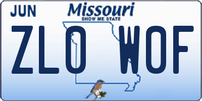 MO license plate ZL0W0F
