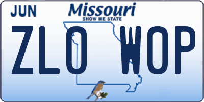 MO license plate ZL0W0P