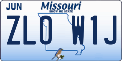 MO license plate ZL0W1J