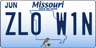 MO license plate ZL0W1N
