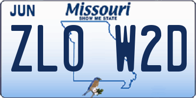 MO license plate ZL0W2D