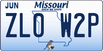 MO license plate ZL0W2P