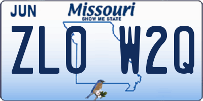 MO license plate ZL0W2Q