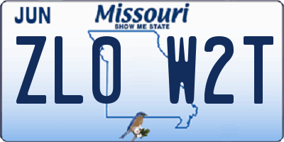 MO license plate ZL0W2T