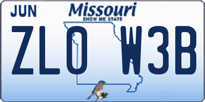 MO license plate ZL0W3B