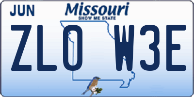 MO license plate ZL0W3E