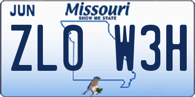 MO license plate ZL0W3H
