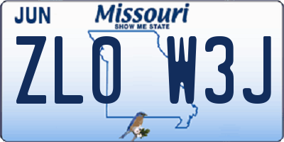 MO license plate ZL0W3J