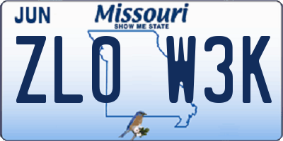 MO license plate ZL0W3K