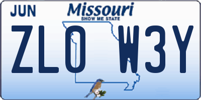 MO license plate ZL0W3Y