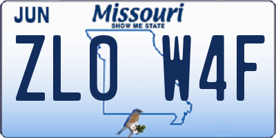 MO license plate ZL0W4F