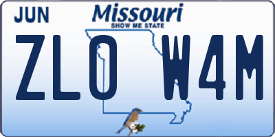 MO license plate ZL0W4M