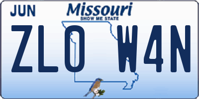 MO license plate ZL0W4N