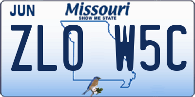 MO license plate ZL0W5C