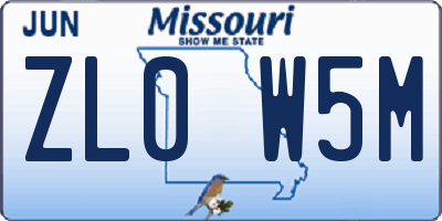 MO license plate ZL0W5M