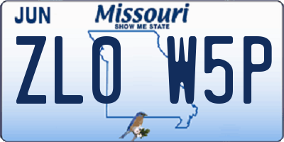 MO license plate ZL0W5P