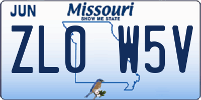 MO license plate ZL0W5V