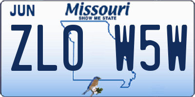 MO license plate ZL0W5W