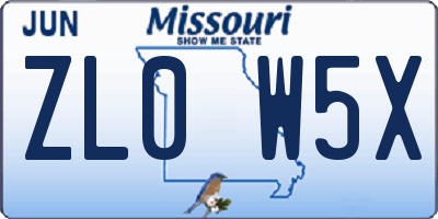 MO license plate ZL0W5X