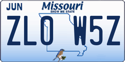 MO license plate ZL0W5Z