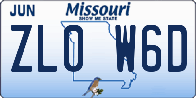 MO license plate ZL0W6D